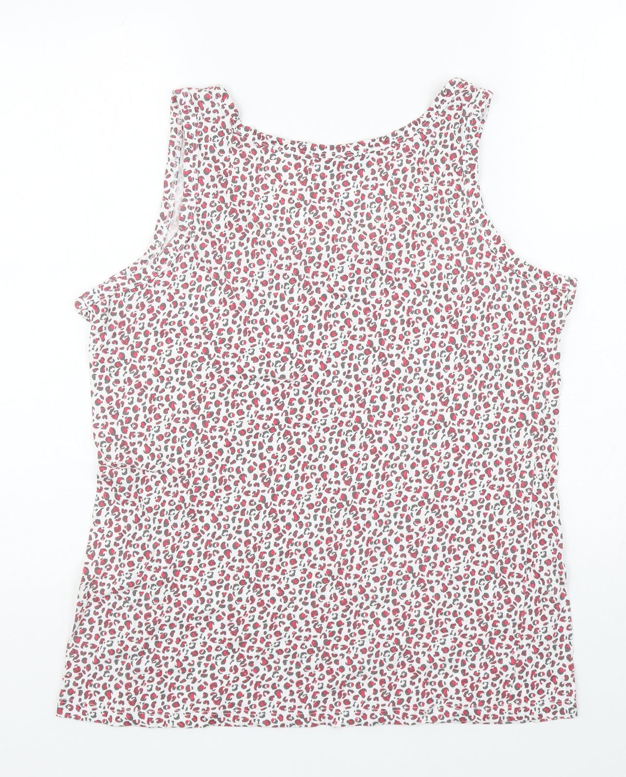 Rock&Rock Womens White Animal Print Polyester Basic Tank Size XL Scoop Neck - Leopard Print