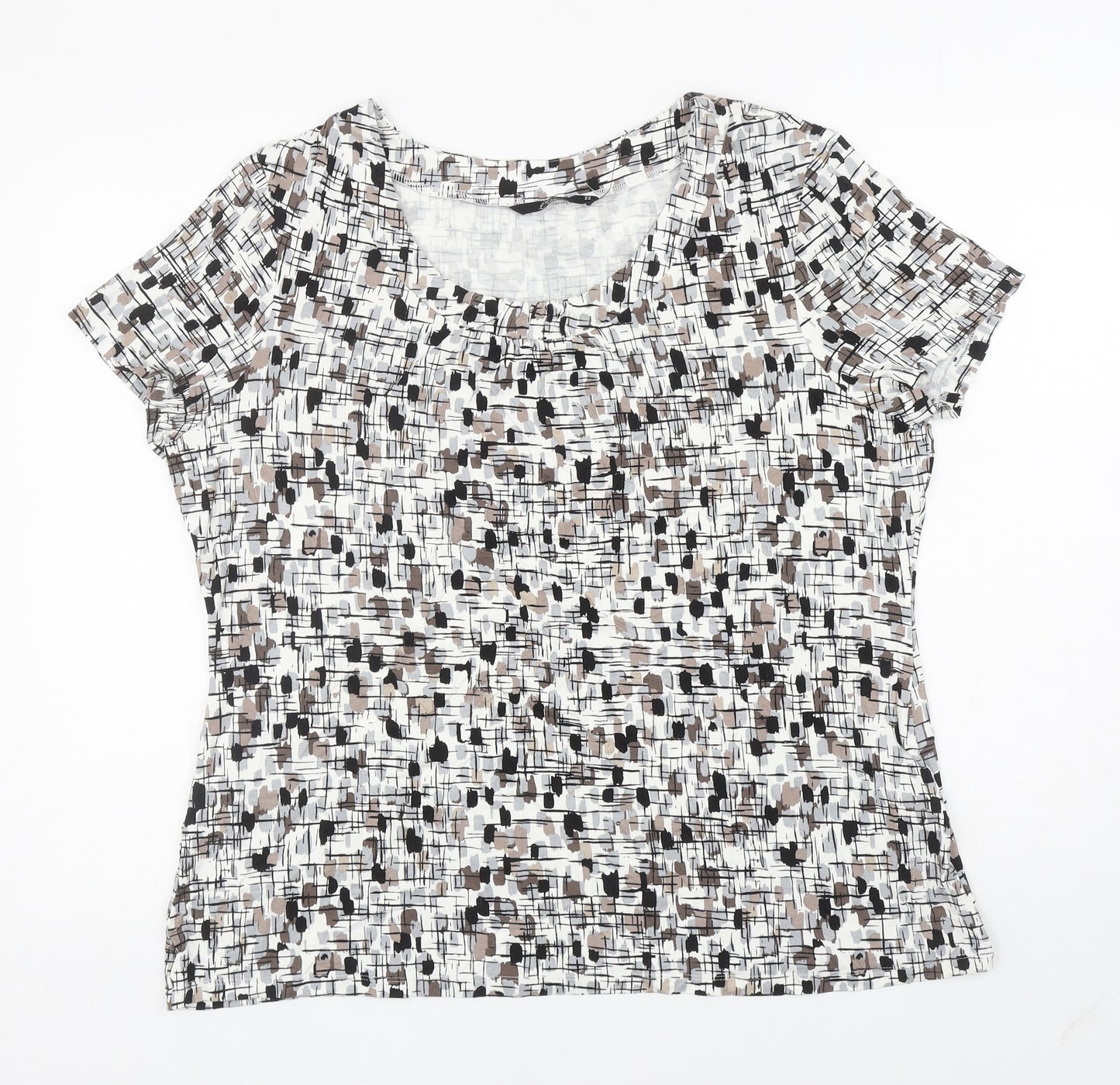 Bonmarché Womens Multicoloured Geometric Viscose Basic T-Shirt Size 22 Scoop Neck