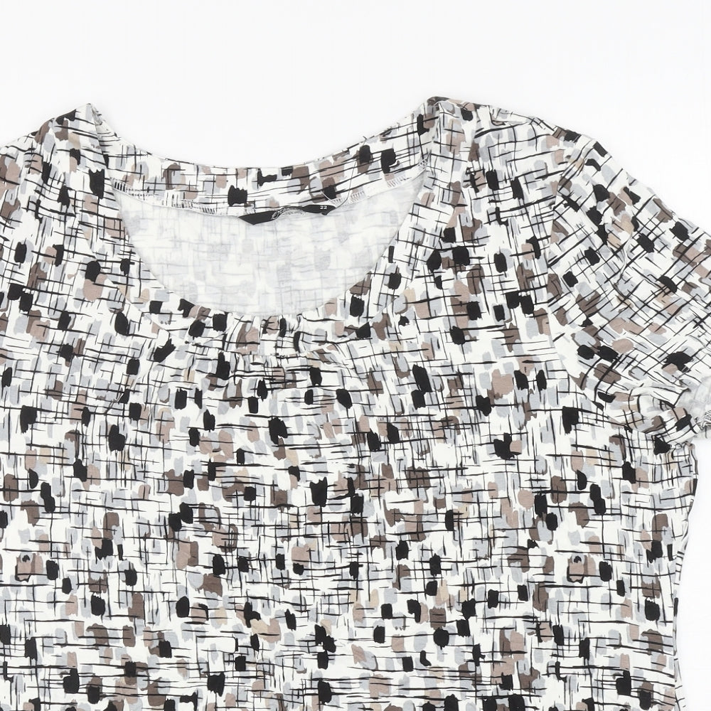 Bonmarché Womens Multicoloured Geometric Viscose Basic T-Shirt Size 22 Scoop Neck