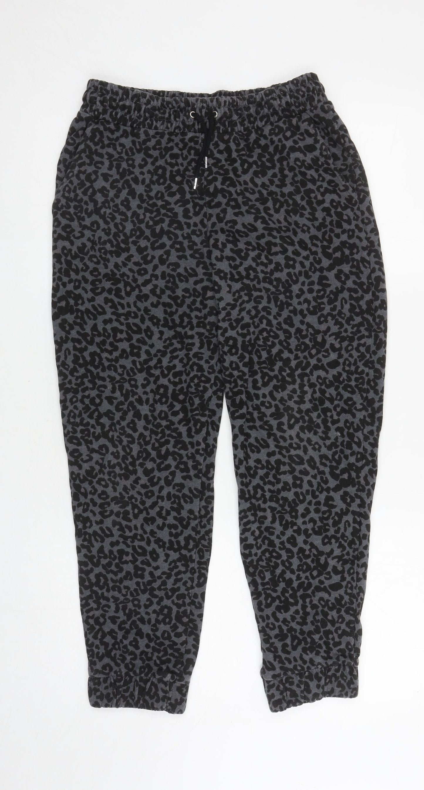 Matalan Girls Grey Animal Print Cotton Jogger Trousers Size 15 Years L25 in Regular Drawstring - Leopard Print