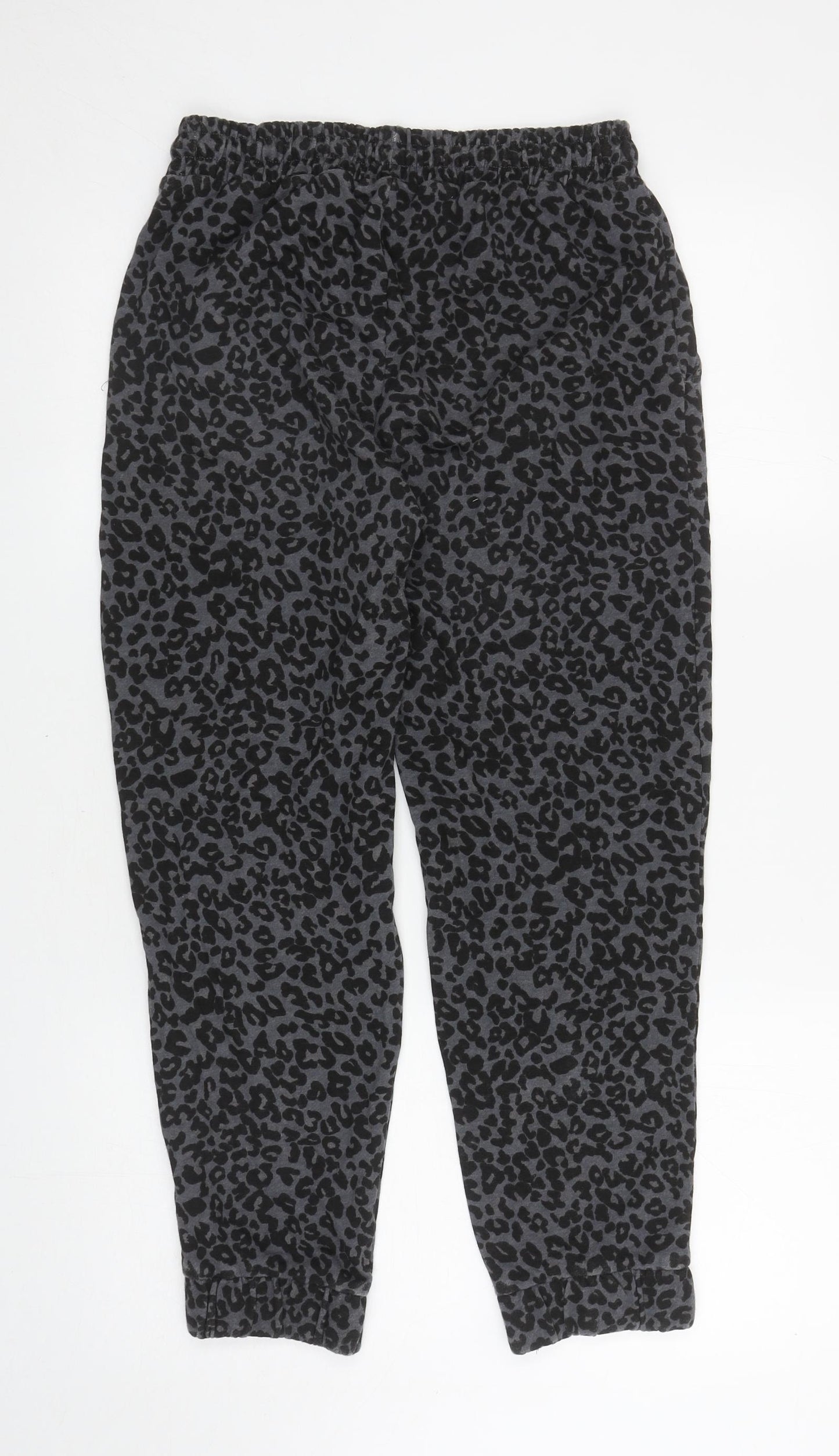 Matalan Girls Grey Animal Print Cotton Jogger Trousers Size 15 Years L25 in Regular Drawstring - Leopard Print