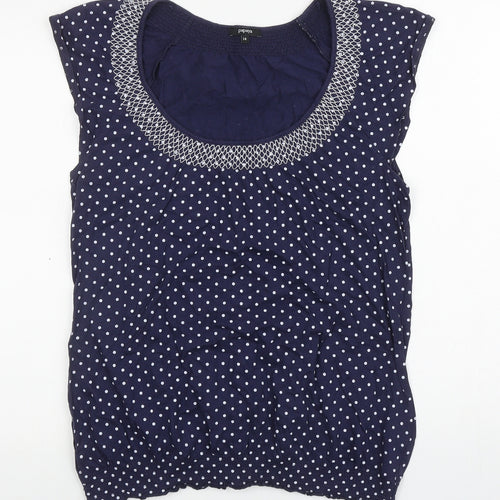 Papaya Womens Blue Polka Dot Cotton Basic Tank Size 14 Scoop Neck