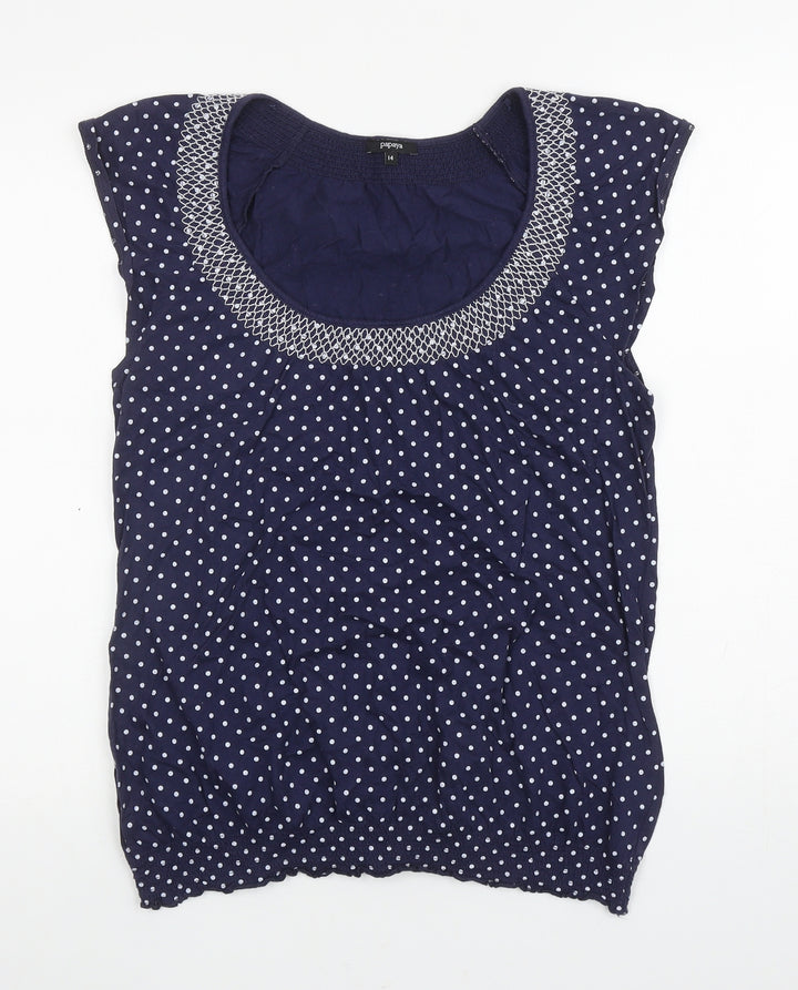 Papaya Womens Blue Polka Dot Cotton Basic Tank Size 14 Scoop Neck
