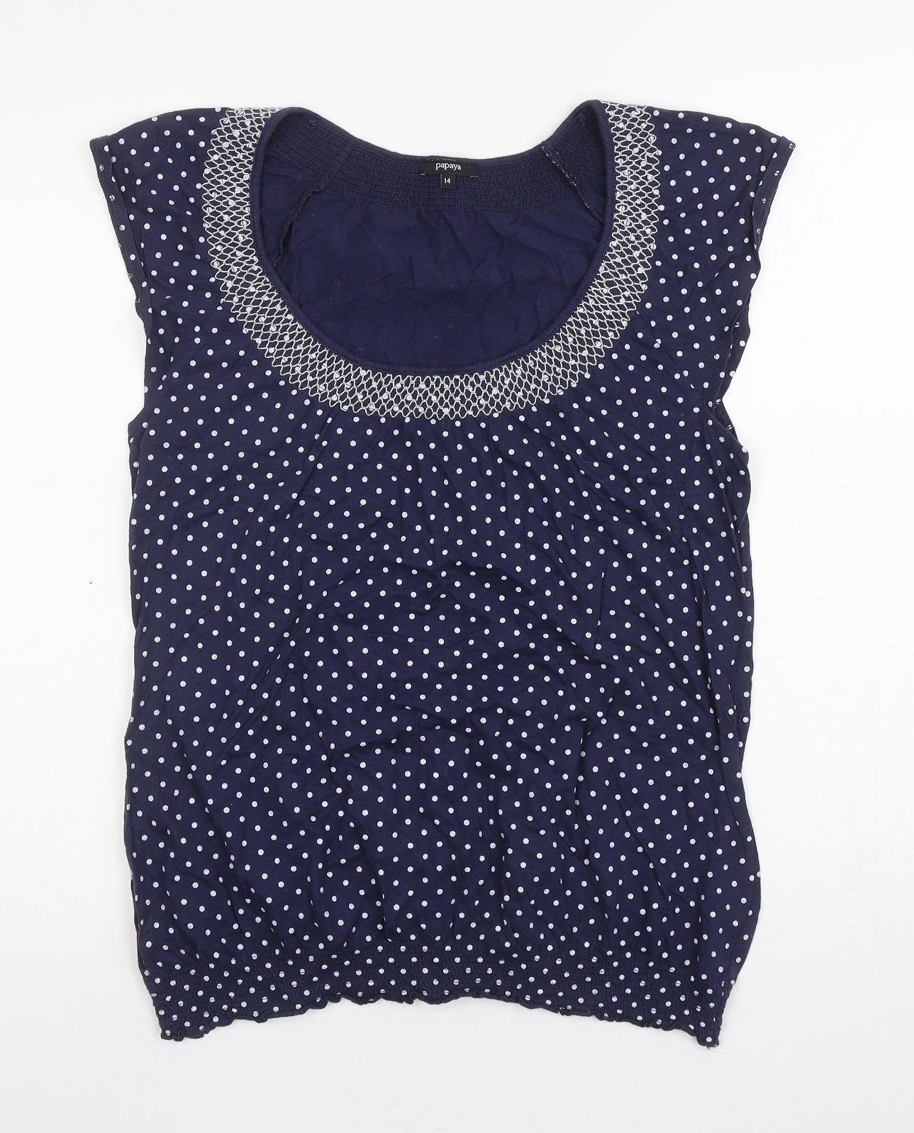 Papaya Womens Blue Polka Dot Cotton Basic Tank Size 14 Scoop Neck