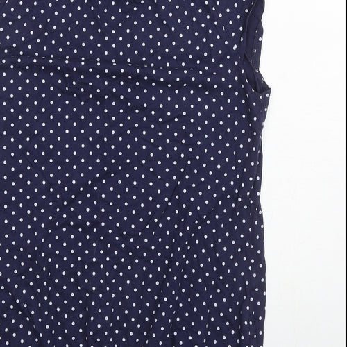 Papaya Womens Blue Polka Dot Cotton Basic Tank Size 14 Scoop Neck