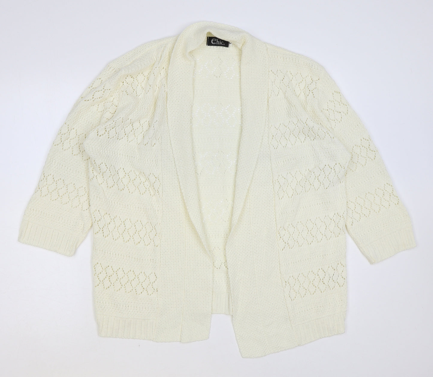 CHIC Womens Ivory V-Neck Cotton Cardigan Jumper Size 2XL