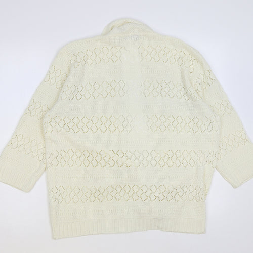 CHIC Womens Ivory V-Neck Cotton Cardigan Jumper Size 2XL