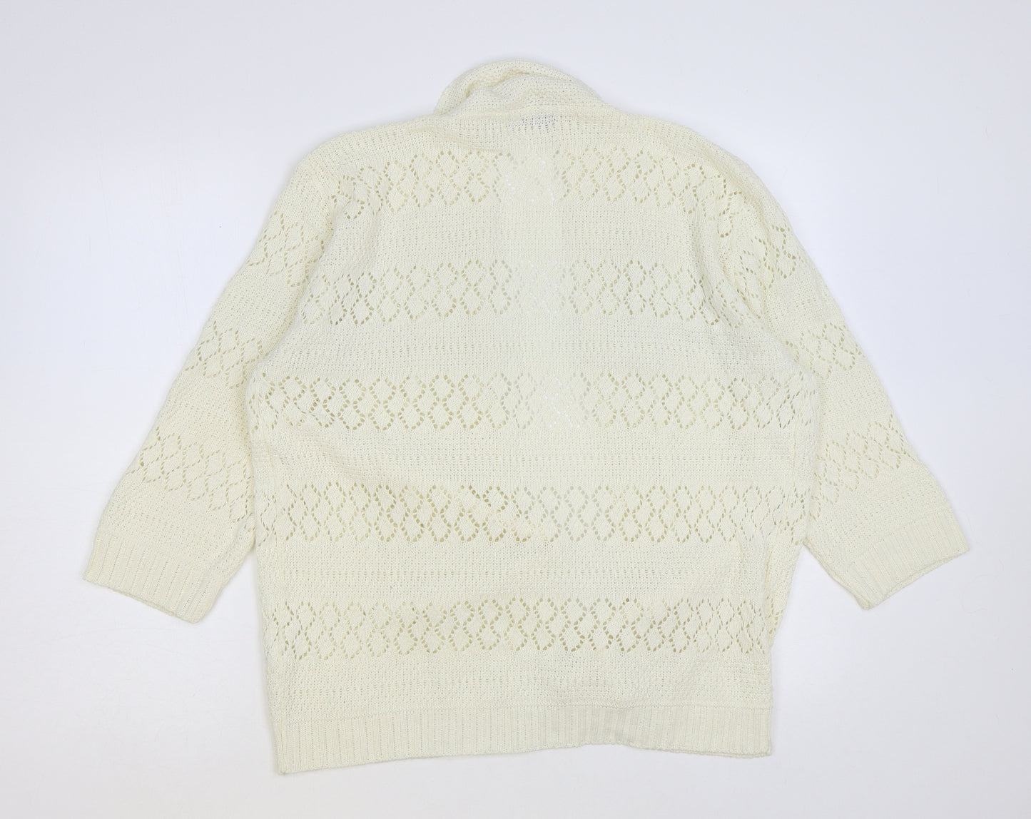 CHIC Womens Ivory V-Neck Cotton Cardigan Jumper Size 2XL