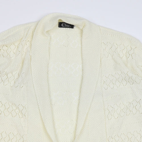 CHIC Womens Ivory V-Neck Cotton Cardigan Jumper Size 2XL
