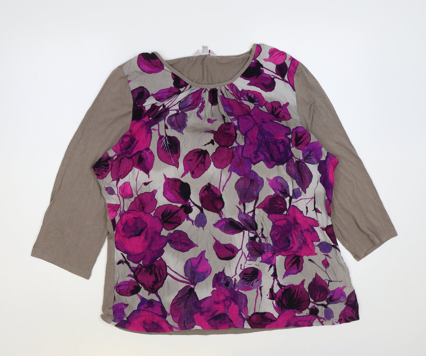 Per Una# Womens Multicoloured Floral Viscose Basic T-Shirt Size 18 Round Neck