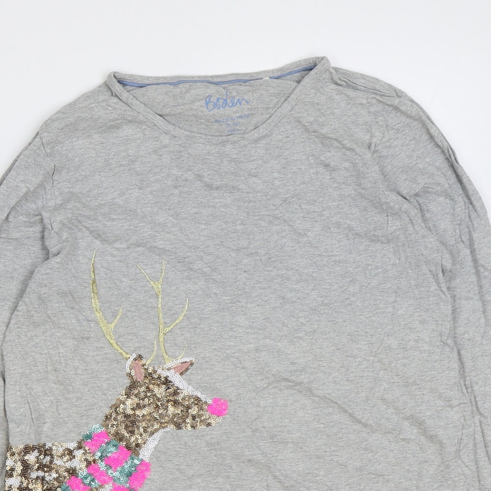 Boden Girls Grey Cotton Basic T-Shirt Size 13-14 Years Round Neck Pullover - Christmas Reindeer