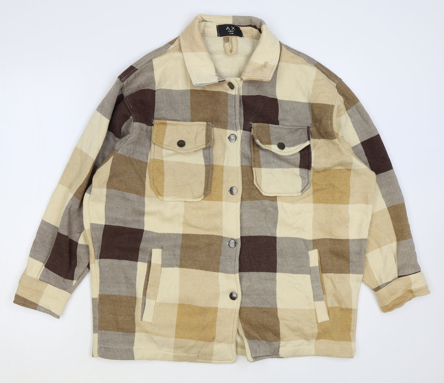 AX Paris Womens Beige Check Jacket Size S Button
