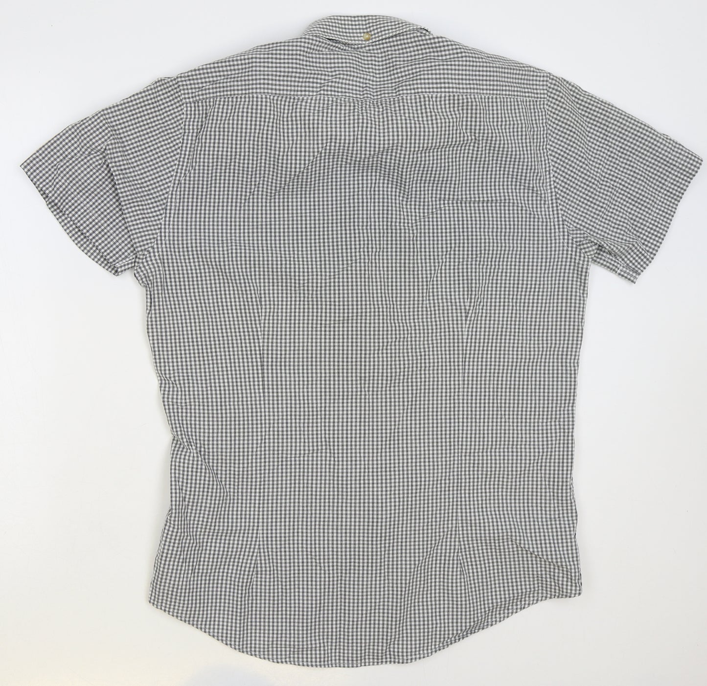 Moss Mens Grey Check Cotton Button-Up Size L Collared Button