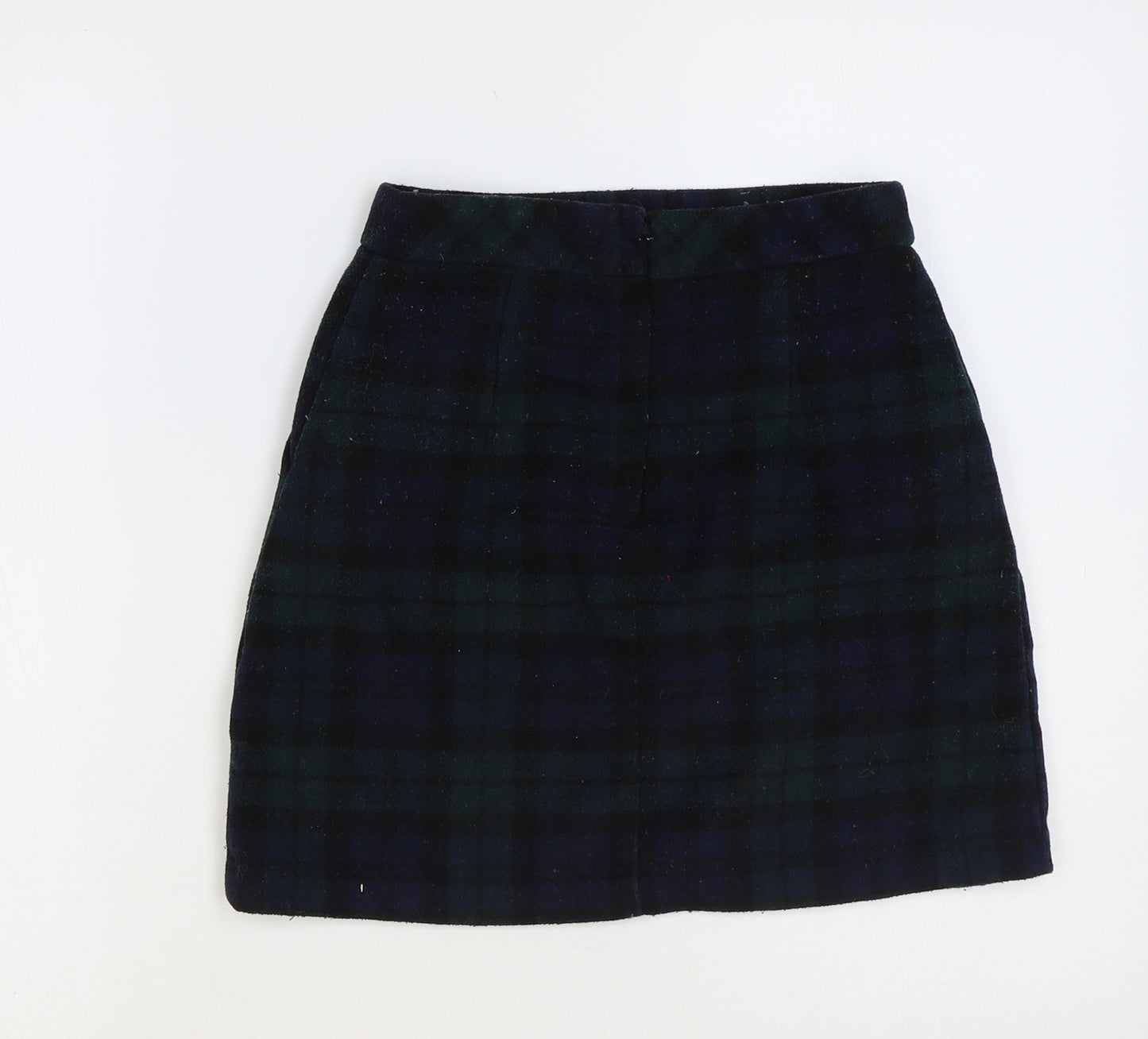 Primark Womens Green Plaid Polyester Mini Skirt Size 4 Zip
