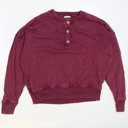 American Eagle Womens Purple Cotton Pullover Sweatshirt Size L Button