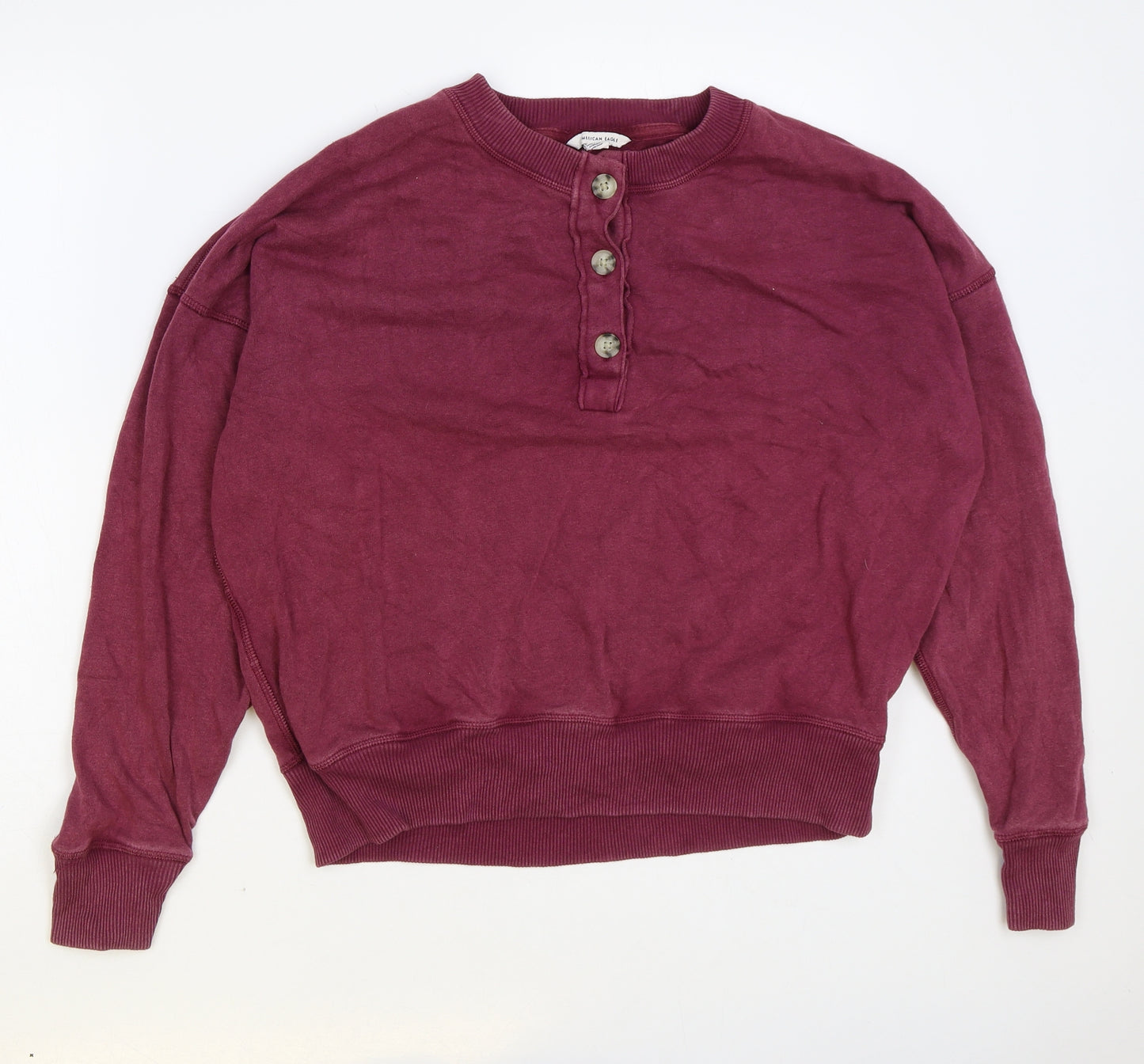 American Eagle Womens Purple Cotton Pullover Sweatshirt Size L Button