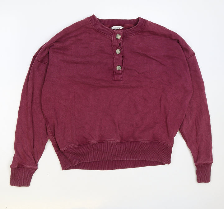 American Eagle Womens Purple Cotton Pullover Sweatshirt Size L Button