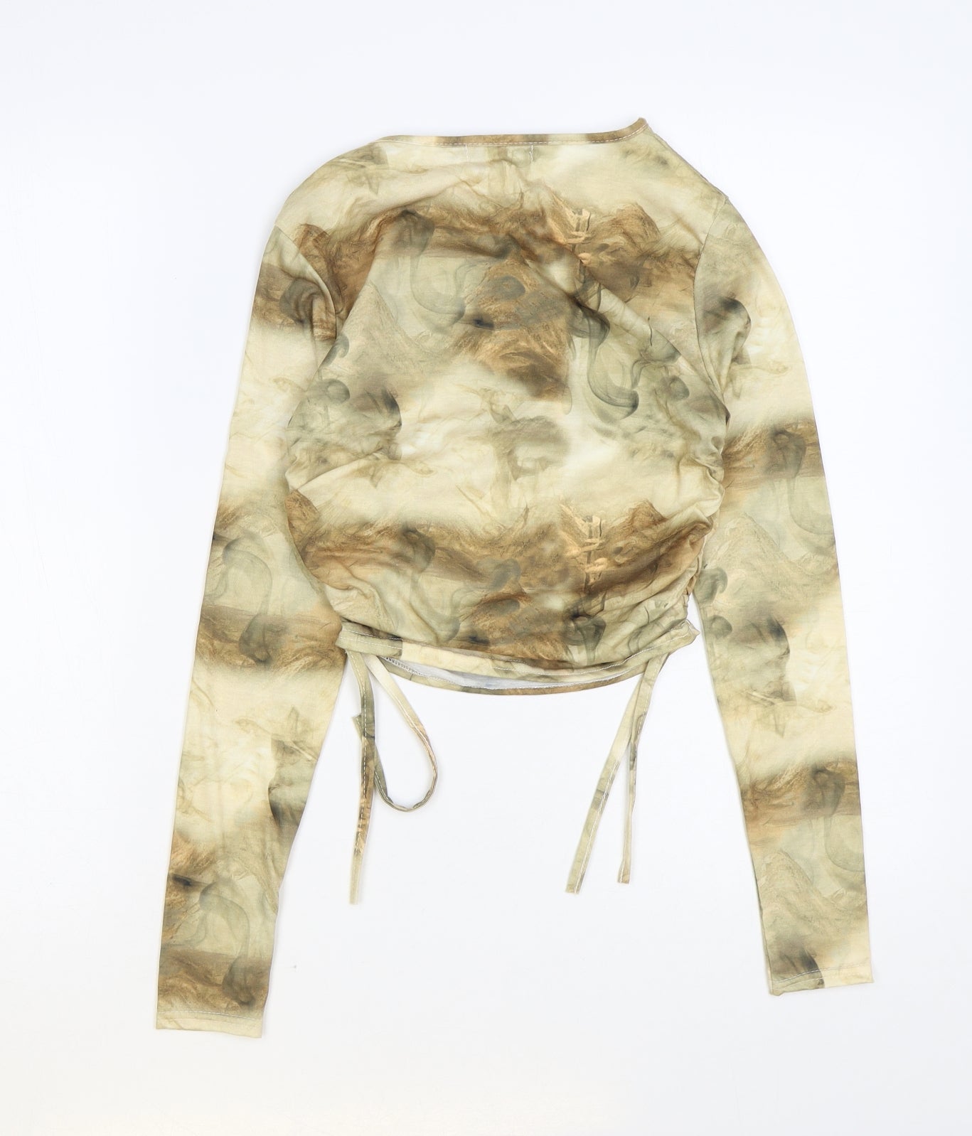 PRETTYLITTLETHING Womens Green Geometric Polyester Cropped T-Shirt Size 8 Round Neck