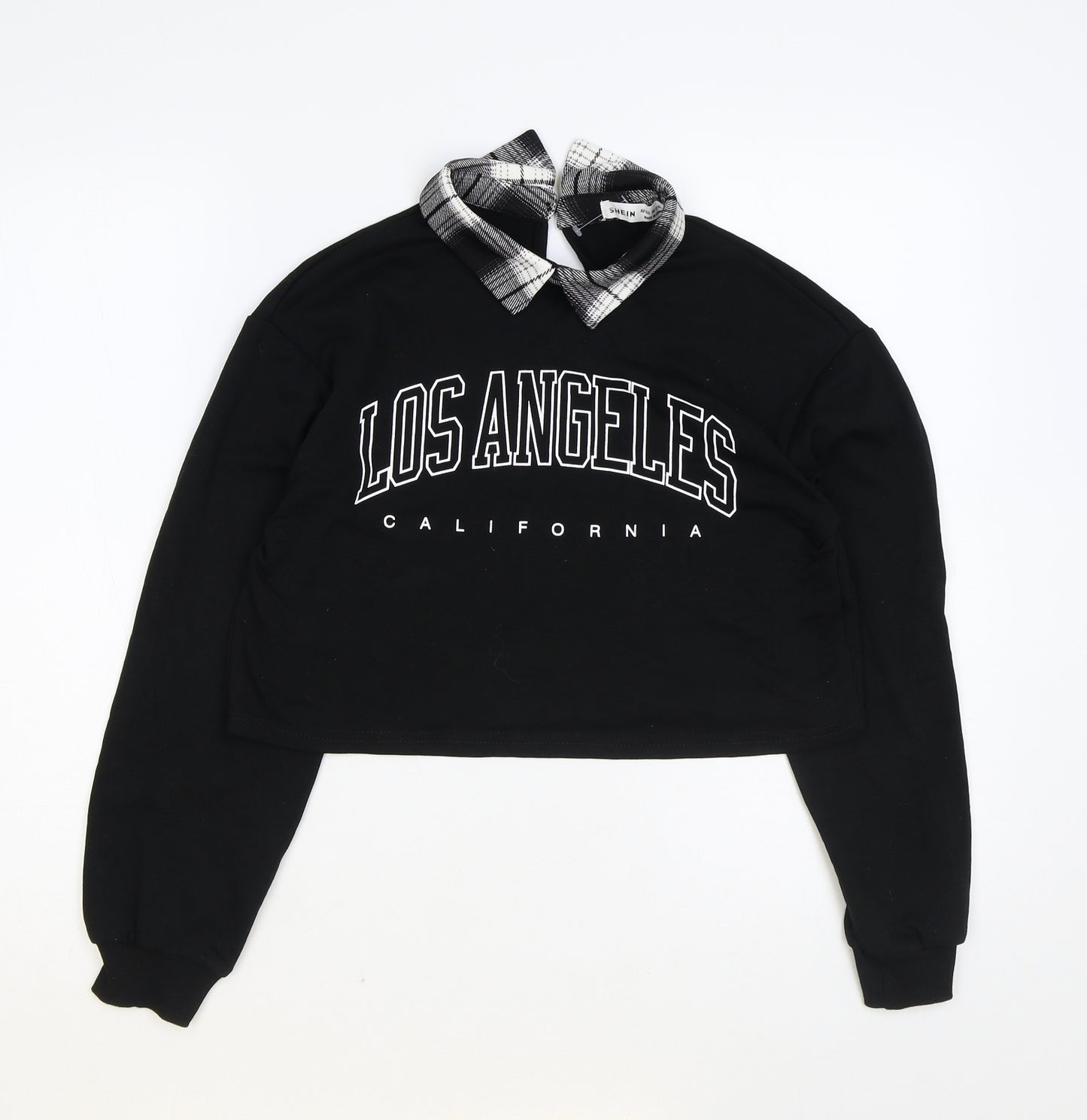 SheIn Girls Black Polyester Basic T-Shirt Size 11-12 Years Collared Button - Los Angeles
