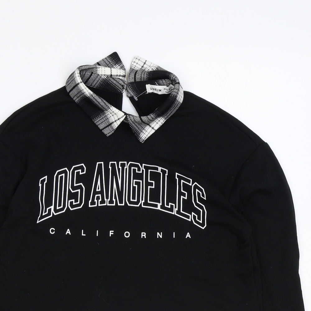 SheIn Girls Black Polyester Basic T-Shirt Size 11-12 Years Collared Button - Los Angeles