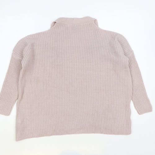 New Look Womens Pink V-Neck Acrylic Pullover Jumper Size S