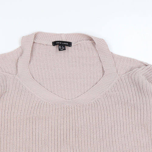 New Look Womens Pink V-Neck Acrylic Pullover Jumper Size S