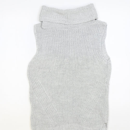 F&F Womens Grey Roll Neck Acrylic Vest Jumper Size 8