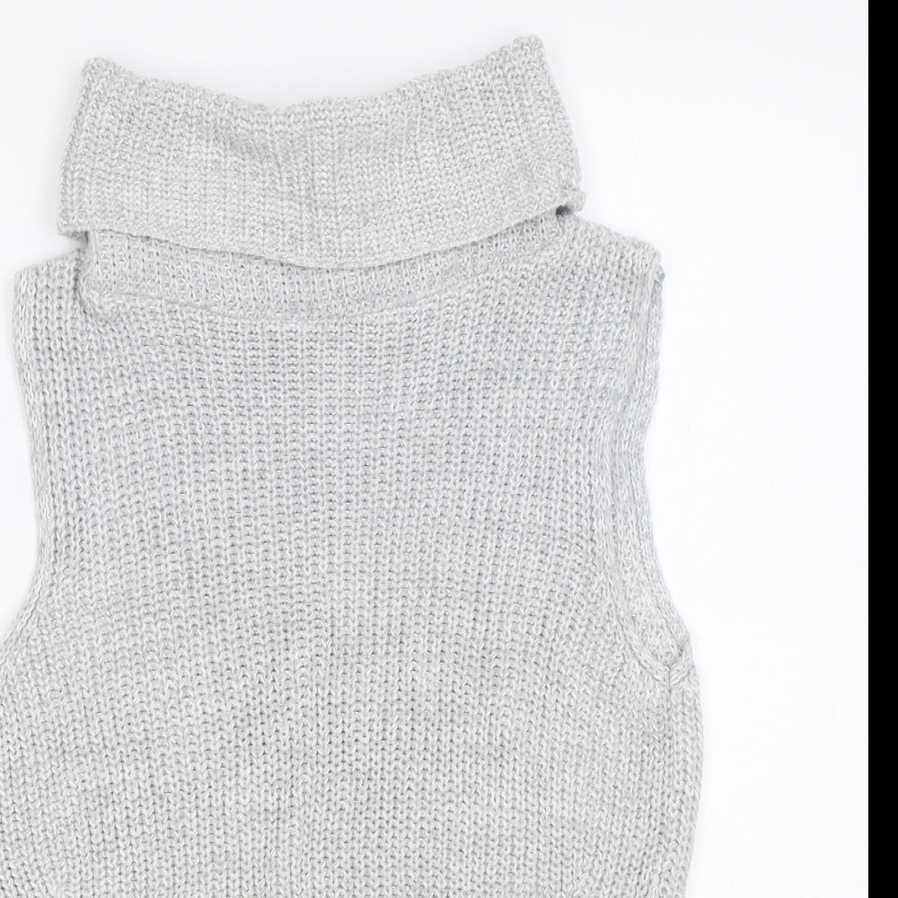 F&F Womens Grey Roll Neck Acrylic Vest Jumper Size 8