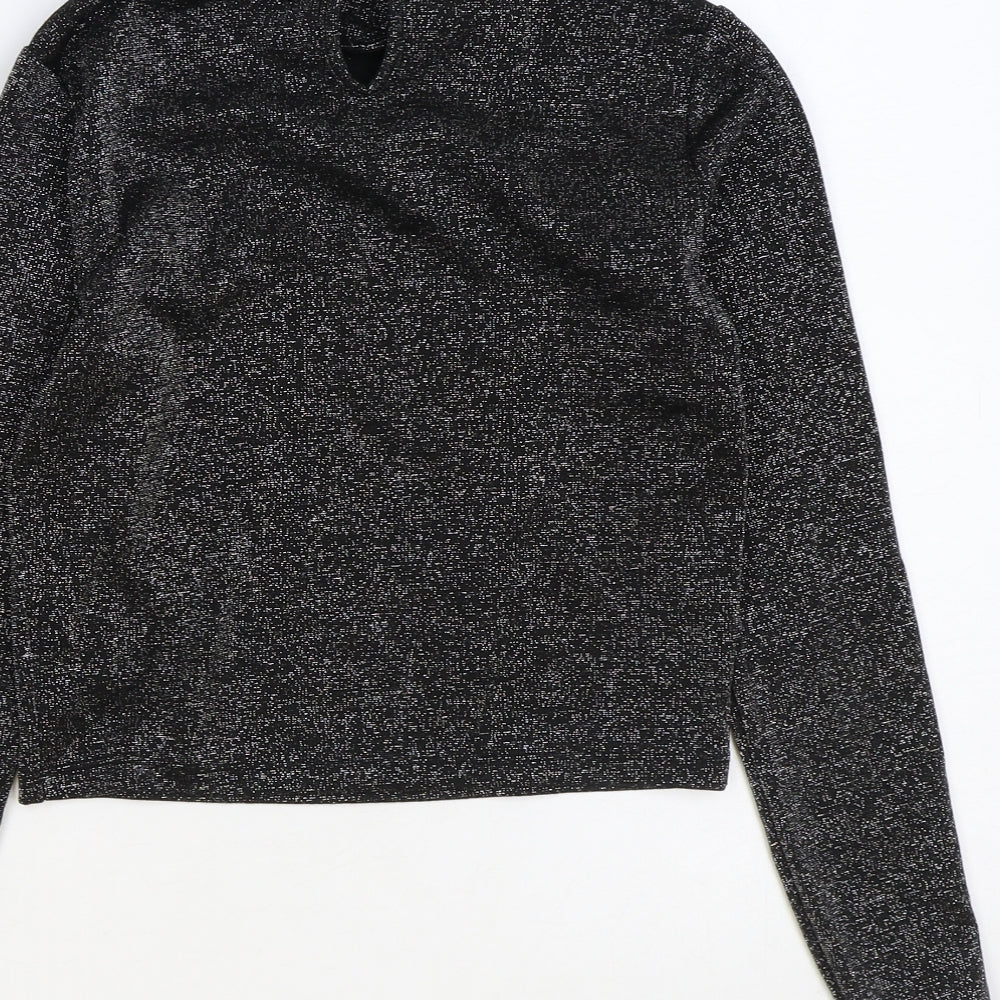 New Look Girls Black Polyester Basic T-Shirt Size 10-11 Years High Neck Pullover
