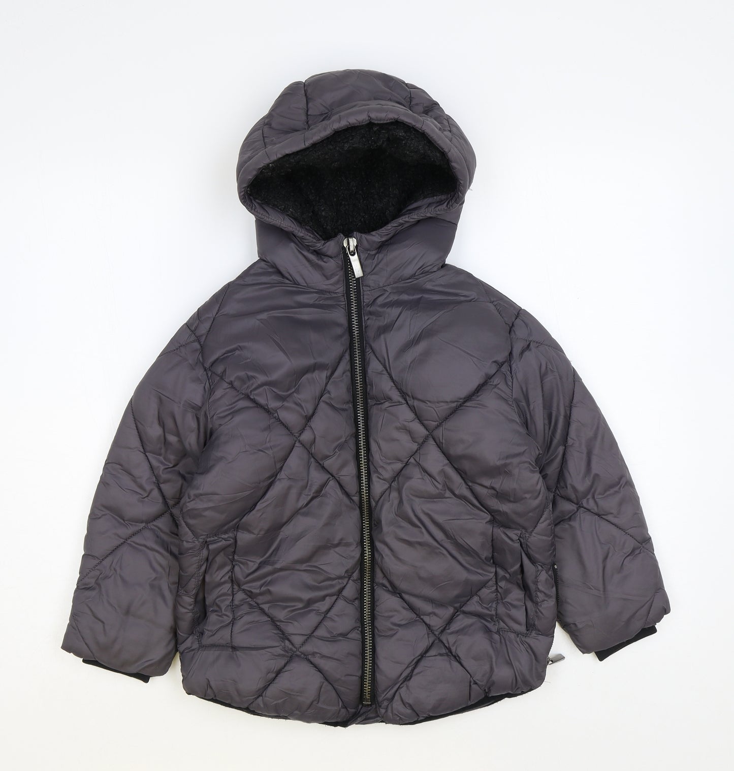 Zara Girls Grey Puffer Jacket Coat Size 7 Years Zip