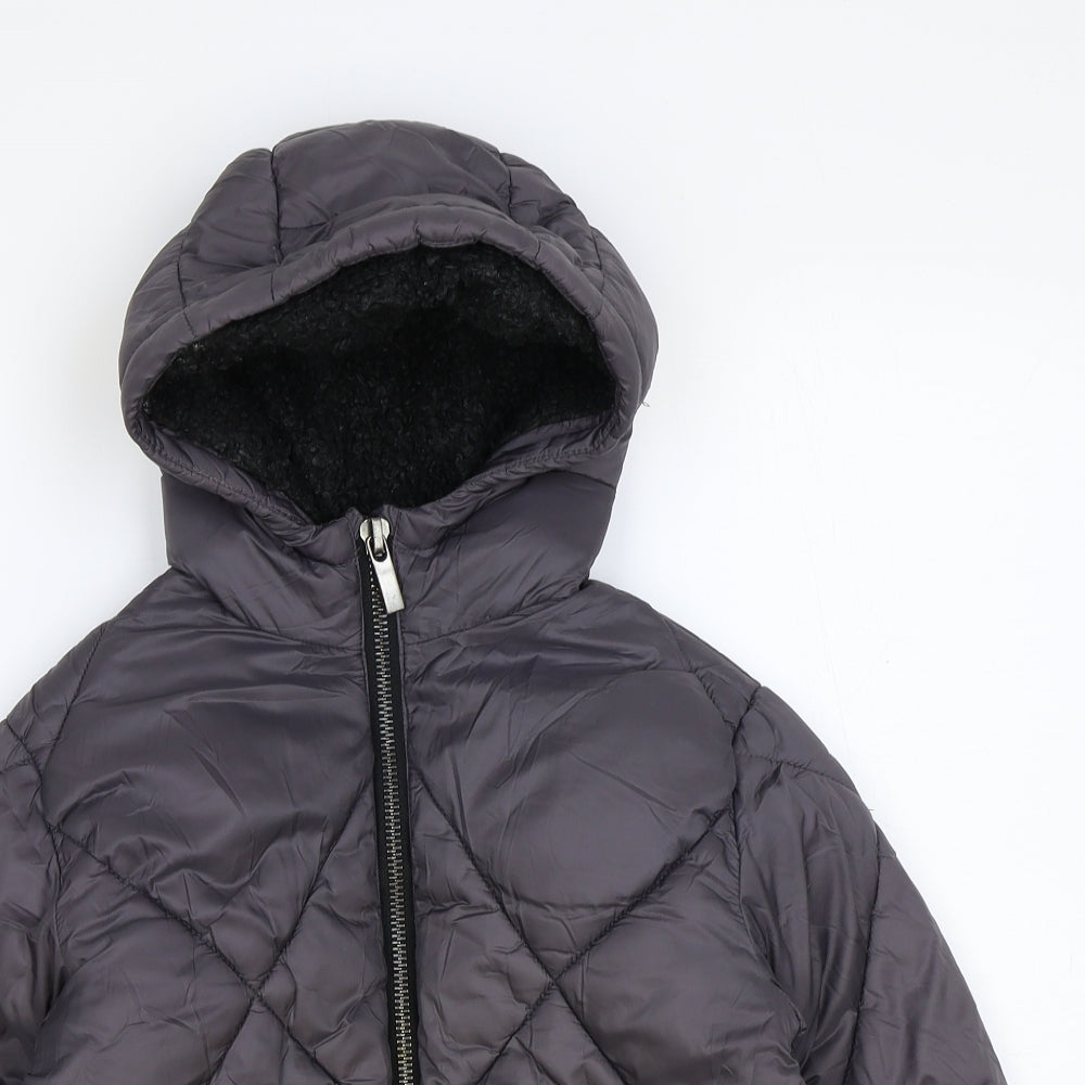 Zara Girls Grey Puffer Jacket Coat Size 7 Years Zip