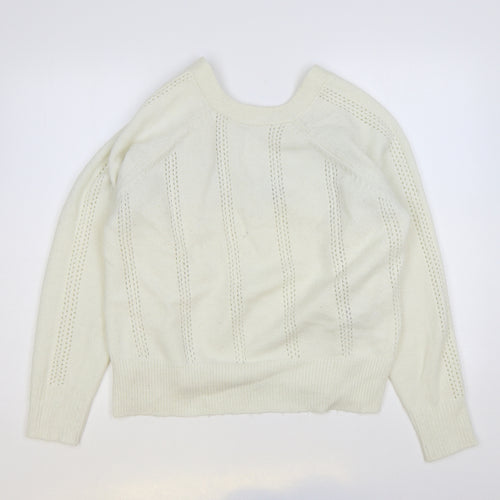 Preworn Womens Ivory Round Neck Polyester Pullover Jumper Size L