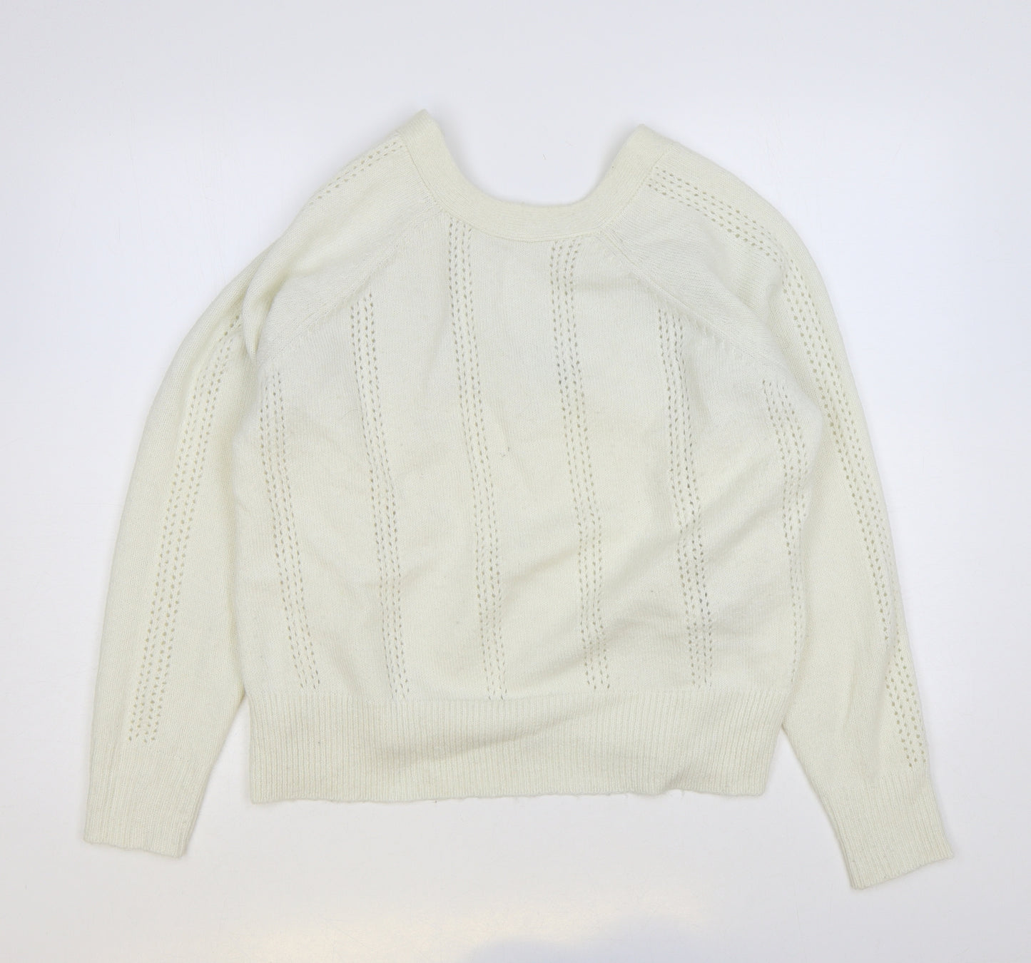 Preworn Womens Ivory Round Neck Polyester Pullover Jumper Size L