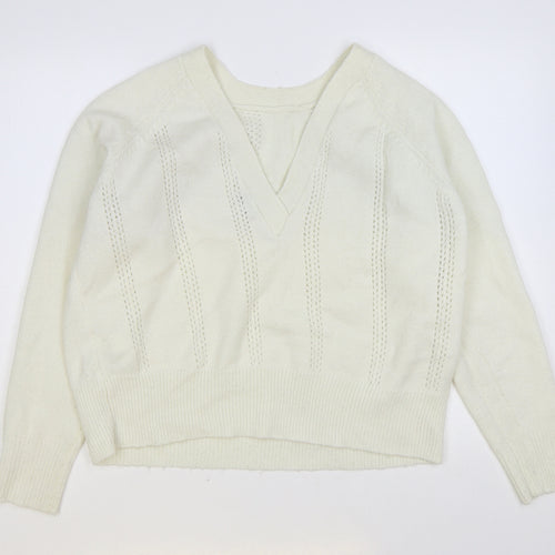 Preworn Womens Ivory Round Neck Polyester Pullover Jumper Size L