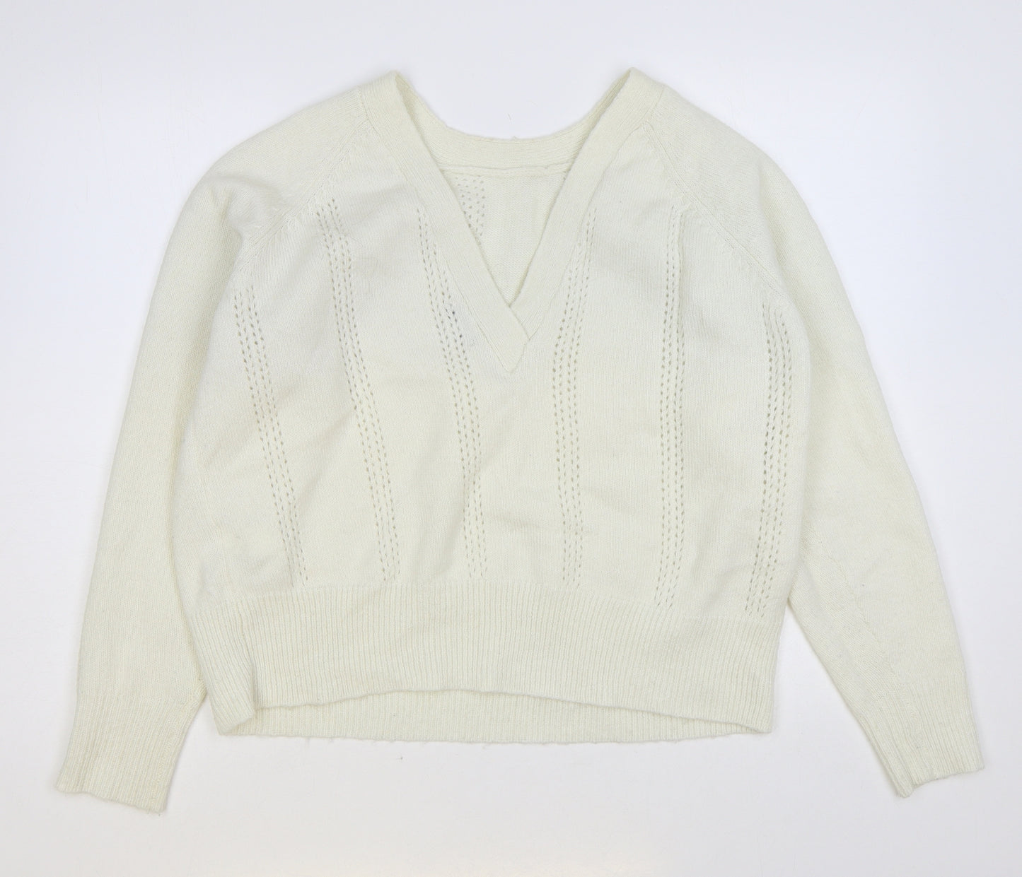 Preworn Womens Ivory Round Neck Polyester Pullover Jumper Size L