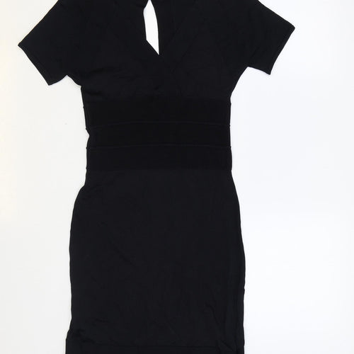 Debenhams Womens Black Viscose Bodycon Size 8 V-Neck Pullover