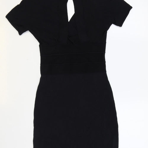 Debenhams Womens Black Viscose Bodycon Size 8 V-Neck Pullover