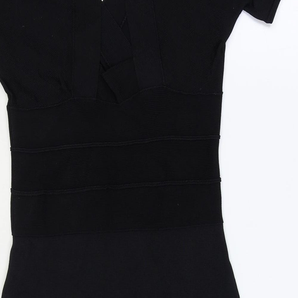 Debenhams Womens Black Viscose Bodycon Size 8 V-Neck Pullover