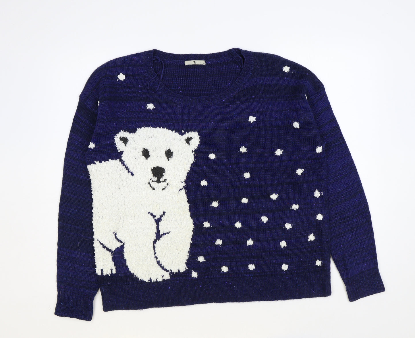 TU Womens Blue Round Neck Acrylic Pullover Jumper Size 16 - Christmas Jumper