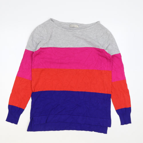 Nutmeg Womens Multicoloured Round Neck Striped Viscose Pullover Jumper Size 12