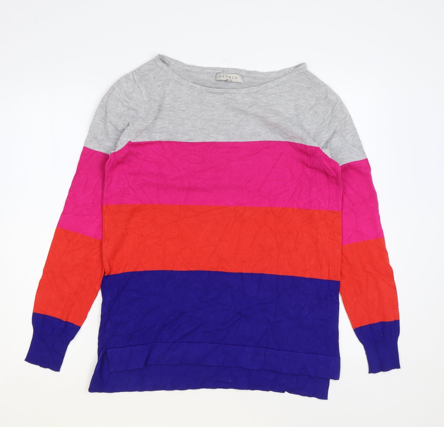 Nutmeg Womens Multicoloured Round Neck Striped Viscose Pullover Jumper Size 12