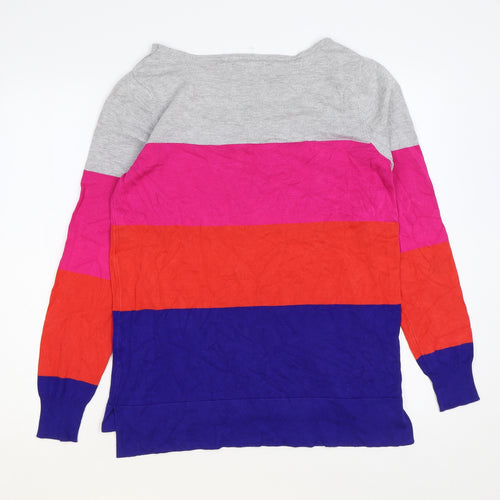 Nutmeg Womens Multicoloured Round Neck Striped Viscose Pullover Jumper Size 12