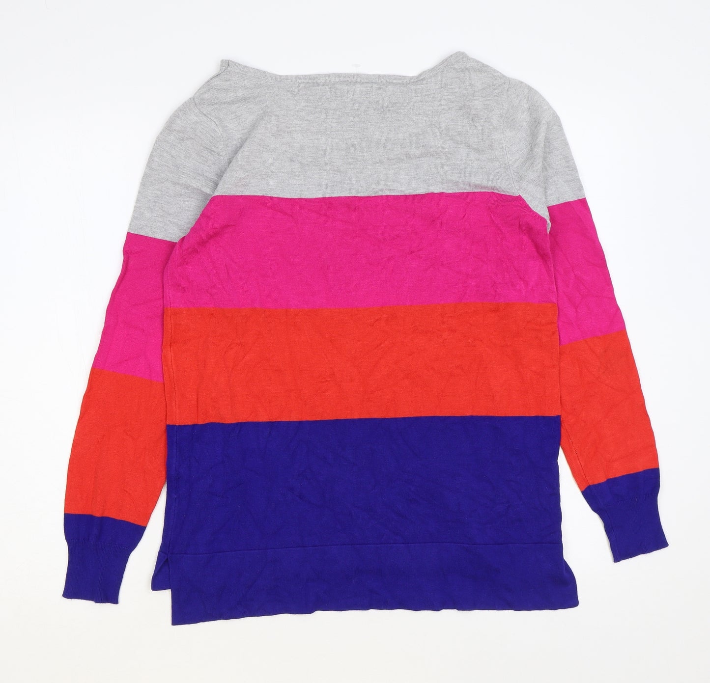 Nutmeg Womens Multicoloured Round Neck Striped Viscose Pullover Jumper Size 12