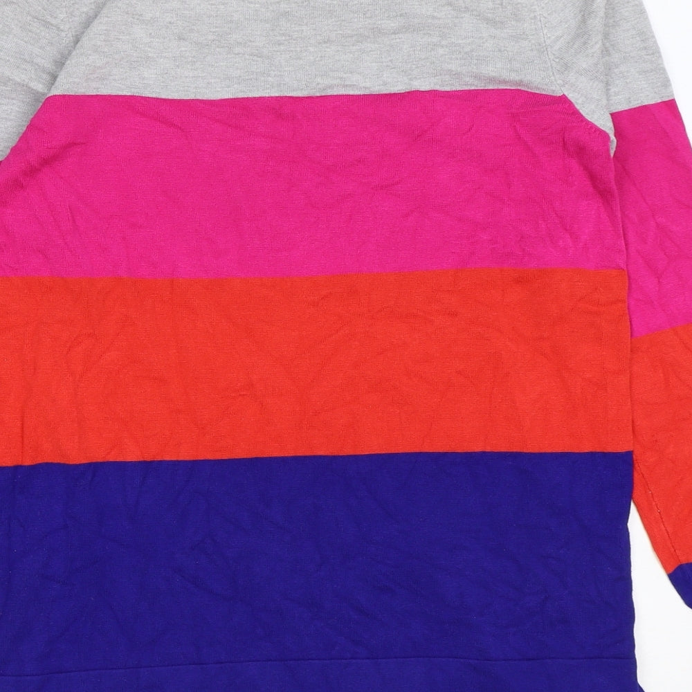 Nutmeg Womens Multicoloured Round Neck Striped Viscose Pullover Jumper Size 12