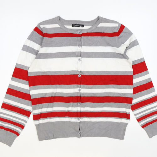 Ellie Louise Womens Multicoloured Round Neck Striped Viscose Cardigan Jumper Size XL