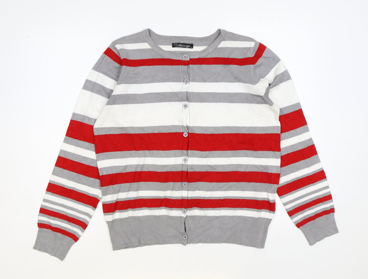 Ellie Louise Womens Multicoloured Round Neck Striped Viscose Cardigan Jumper Size XL