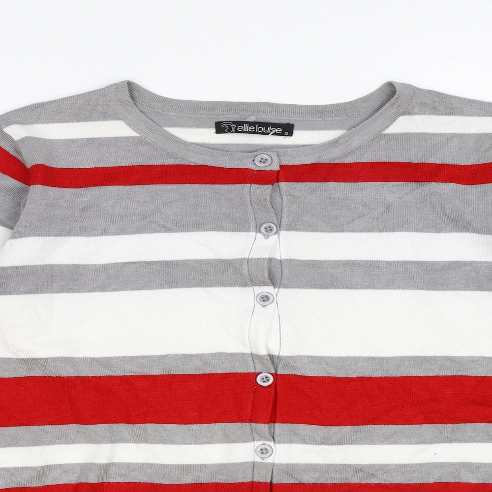 Ellie Louise Womens Multicoloured Round Neck Striped Viscose Cardigan Jumper Size XL