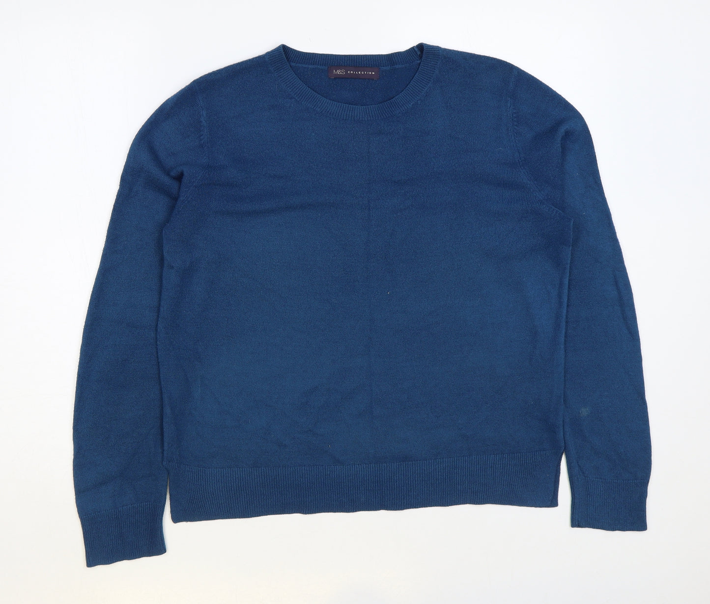 Marks and Spencer Womens Blue Round Neck Acrylic Pullover Jumper Size 14
