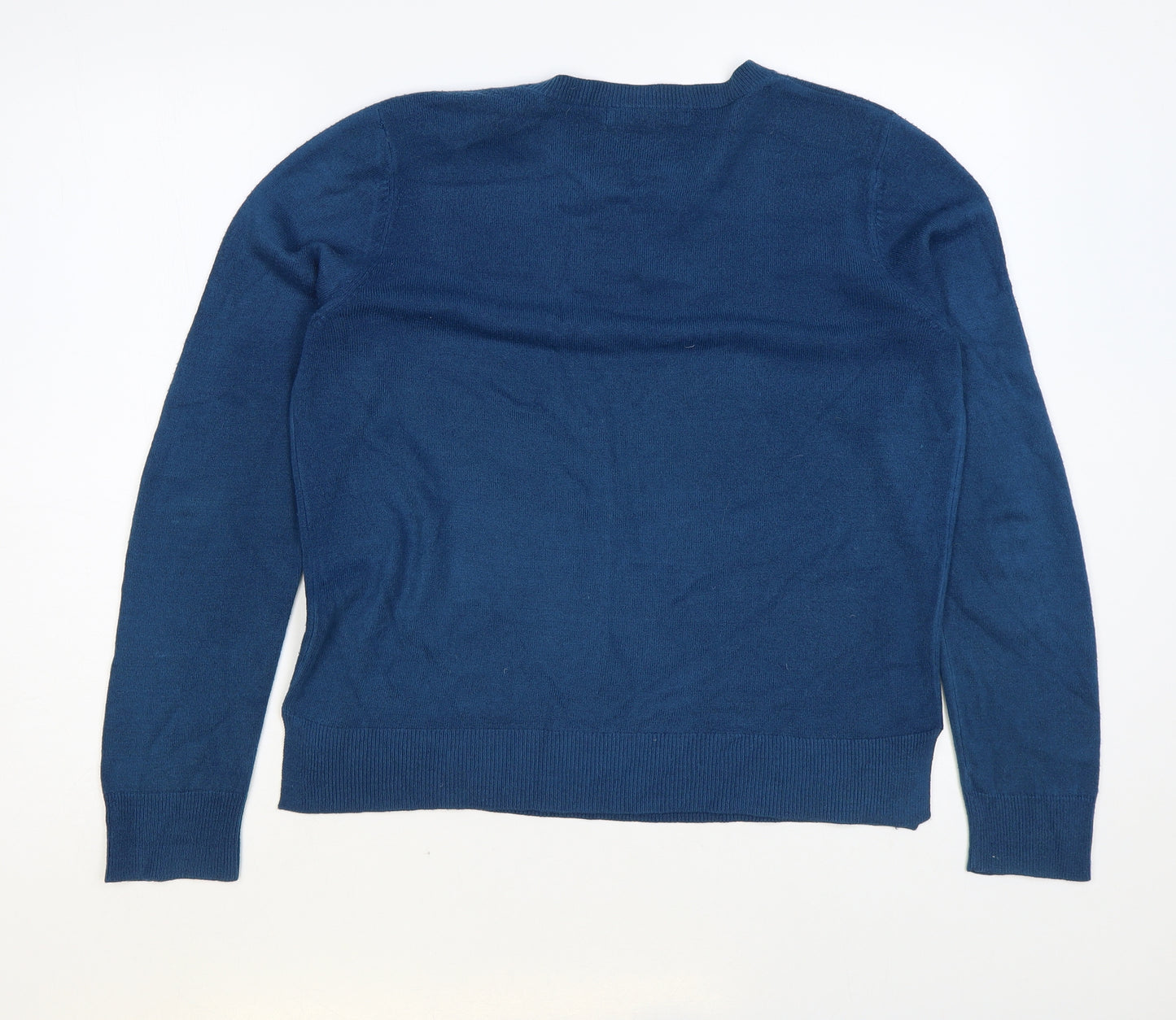 Marks and Spencer Womens Blue Round Neck Acrylic Pullover Jumper Size 14