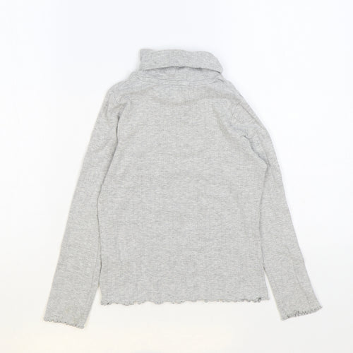 Marks and Spencer Girls Grey Roll Neck Cotton Pullover Jumper Size 8-9 Years Pullover